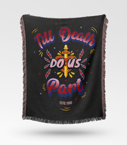 'Till Death Do Us Part' Woven Jacquard Throw Blanket with your Date, Year, Names or Text - Black
