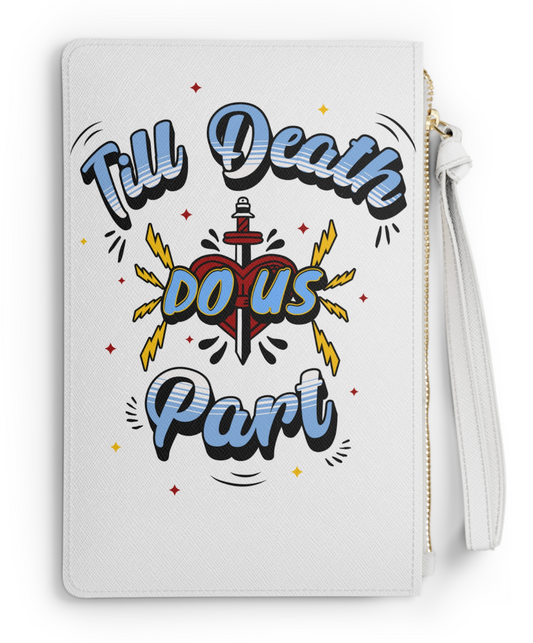 Vegan Leather Monogram 'Till Death Do Us Part Custom' 2-Sided Personalized Zip Bag Wristlet - White