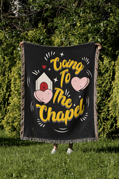 'Going to the Chapel' Woven Jacquard Throw Blanket with your Date, Year, Names or Text - Black