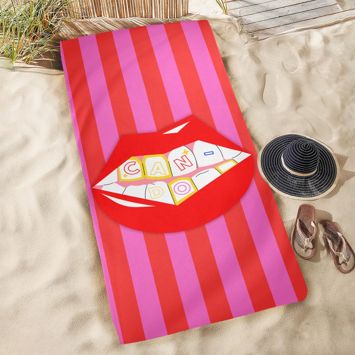 CanDo Goods Grill Red and Pink Stripe Beach Towel