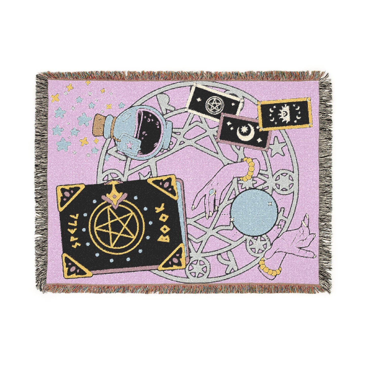 Mystical Crystal Ball Witchy Woven Astrology Jacquard Tapestry Throw Blanket - Halloween