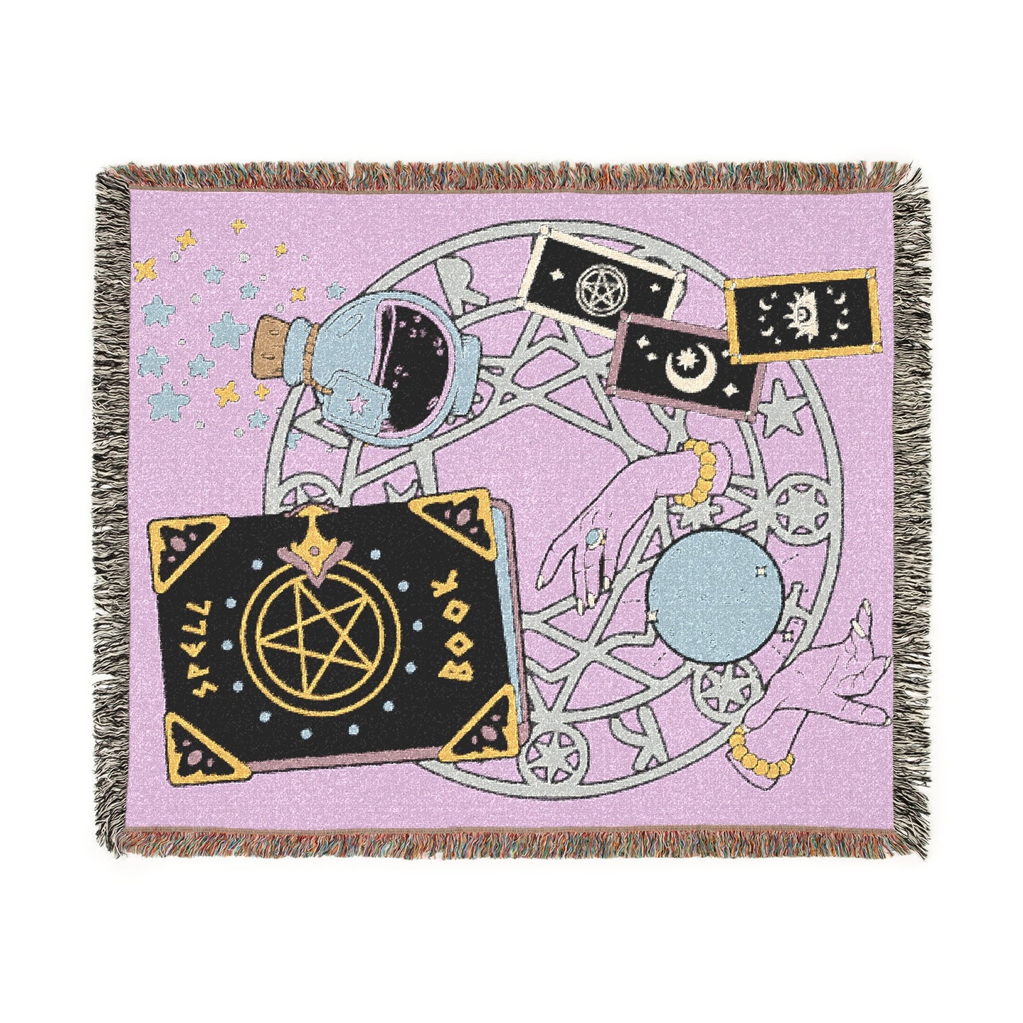 Mystical Crystal Ball Witchy Woven Astrology Jacquard Tapestry Throw Blanket - Halloween