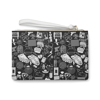 Twin Peaks Doodles Premium Vegan Leather Wristlet Clutch Bag - Black