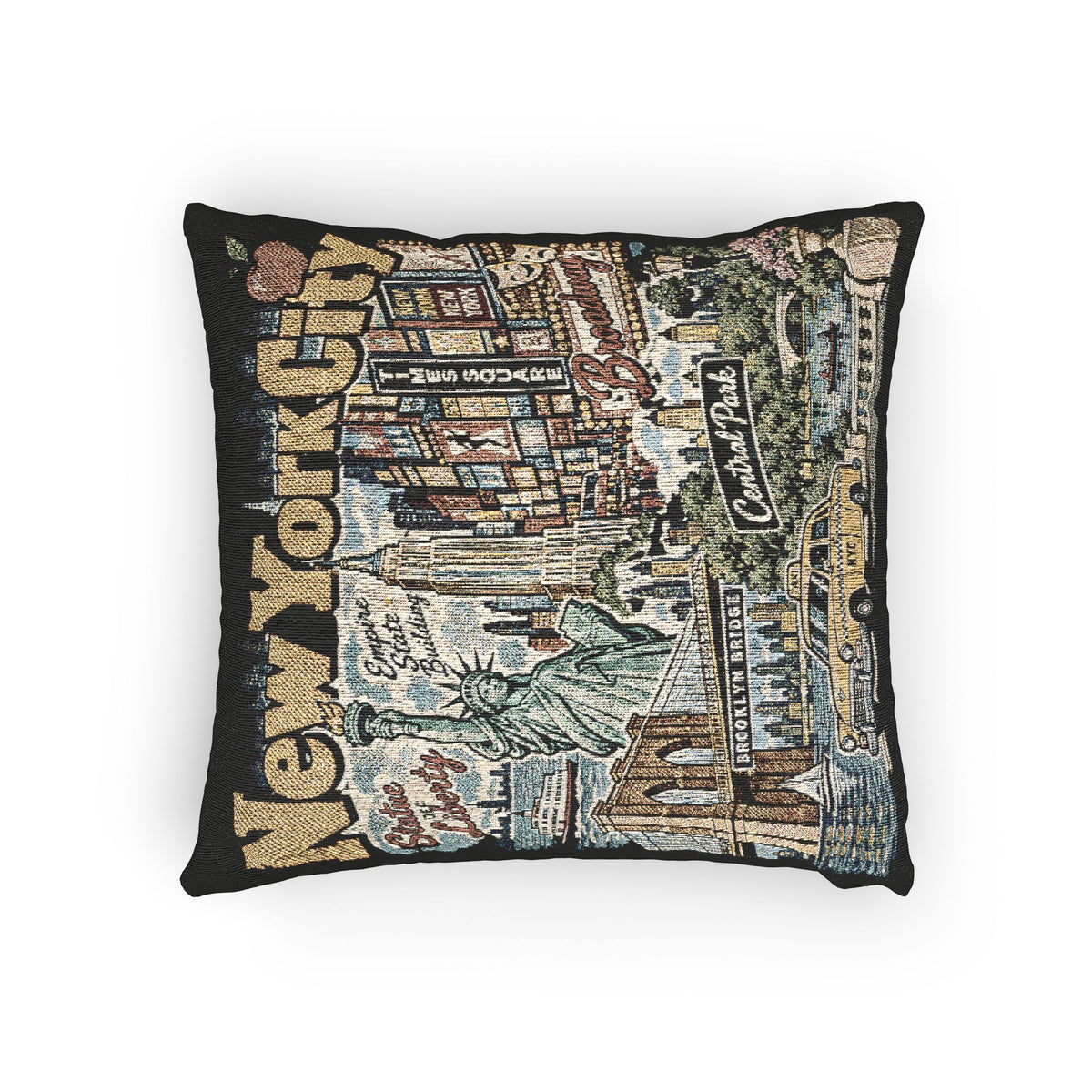 New York City Skyline Vintage Postcard Woven Pillow