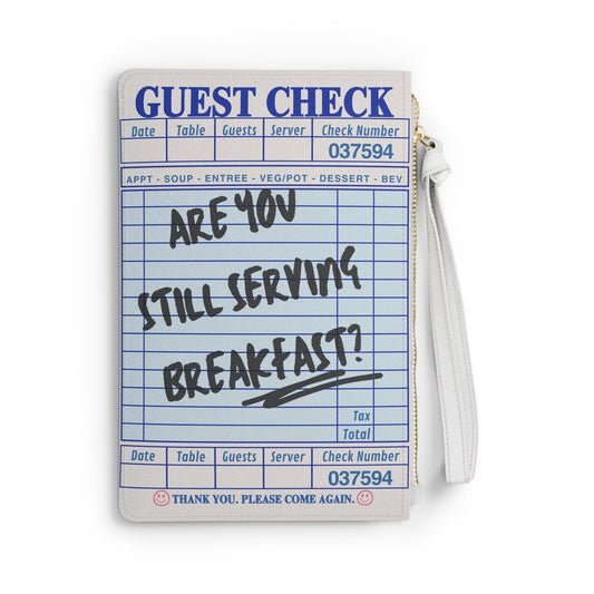 Personalized Bag - 'Are you still Serving Breakfast' -Restaurant Check Vegan Leather Monogram Customized Double-Sided Accessories Pouch Bag