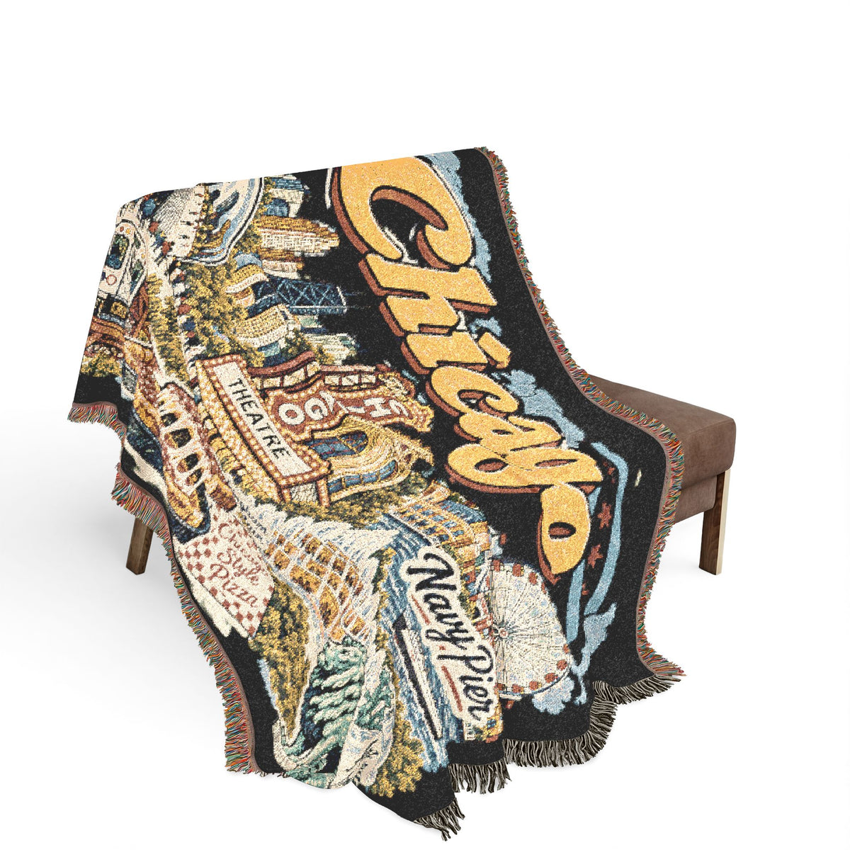 Chicago Skyline Vintage Postcard Souvenir Woven Blanket