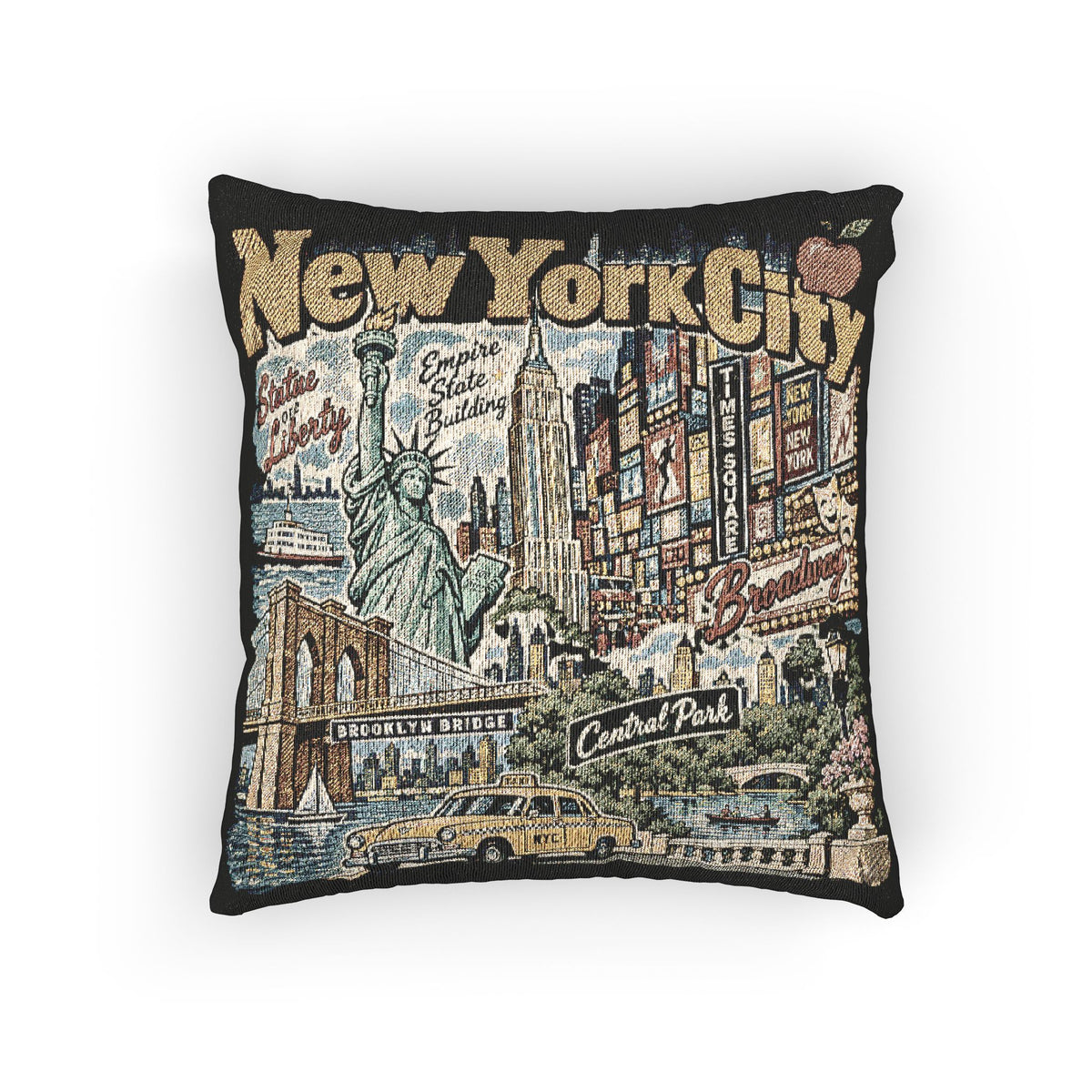New York City Skyline Vintage Postcard Woven Pillow