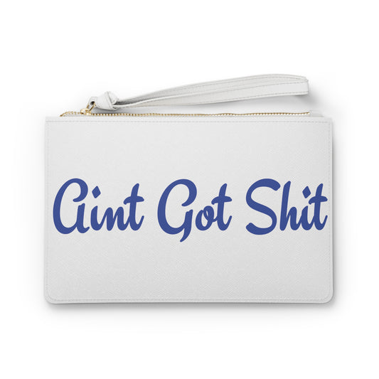 Ain't Got Shit Vegan Leather Wristlet Clutch Bag - Blue