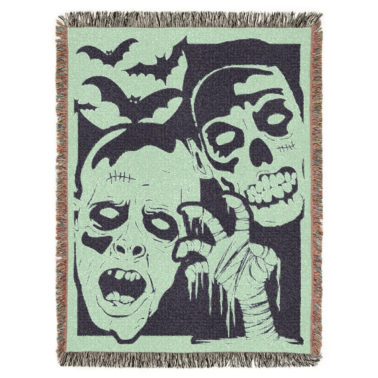Monster Mash Goofy Ghouls Halloween Vintage Literary Woven Tapestry Jacquard Throw Blanket