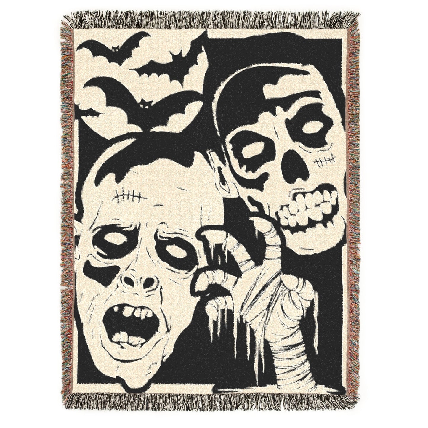 Monster Mash Goofy Ghouls Halloween Vintage Literary Woven Tapestry Jacquard Throw Blanket