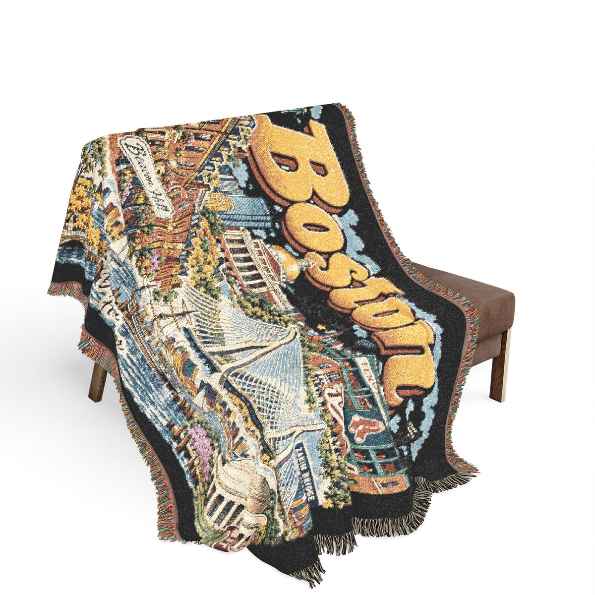 Boston City Skyline Vintage Postcard Souvenir Woven Blanket