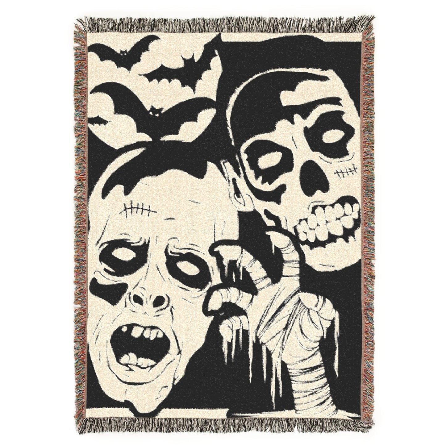 Monster Mash Goofy Ghouls Halloween Vintage Literary Woven Tapestry Jacquard Throw Blanket