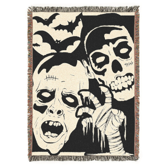 Monster Mash Goofy Ghouls Halloween Vintage Literary Woven Tapestry Jacquard Throw Blanket