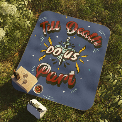 Till Death Do Us Part - Picnic Blanket with Carry Strap for Couples, Romantic Outdoor Blanket, Wedding Gift, Engagement Picnic Gear - Soft Blue
