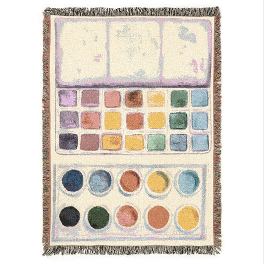 Watercolor Palette Woven Tapestry Jacquard Throw Blanket
