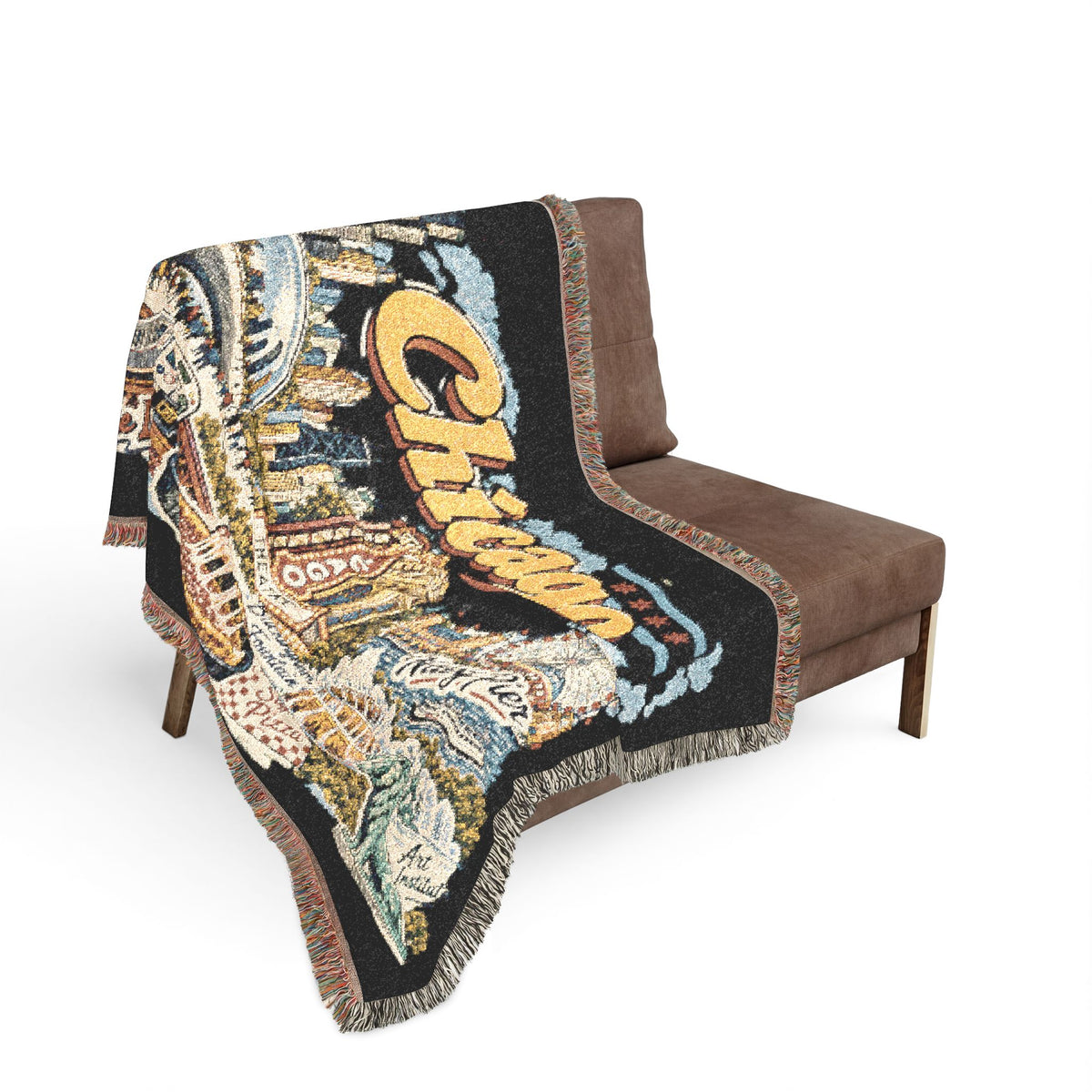 Chicago Skyline Vintage Postcard Souvenir Woven Blanket