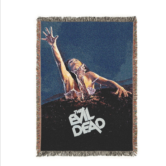 Vintage Movie Poster Evil Dead - Woven Tapestry Jacquard Throw Blanket - Halloween