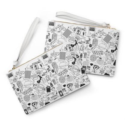 Twin Peaks Doodles Premium Vegan Leather Wristlet Clutch Bag - White