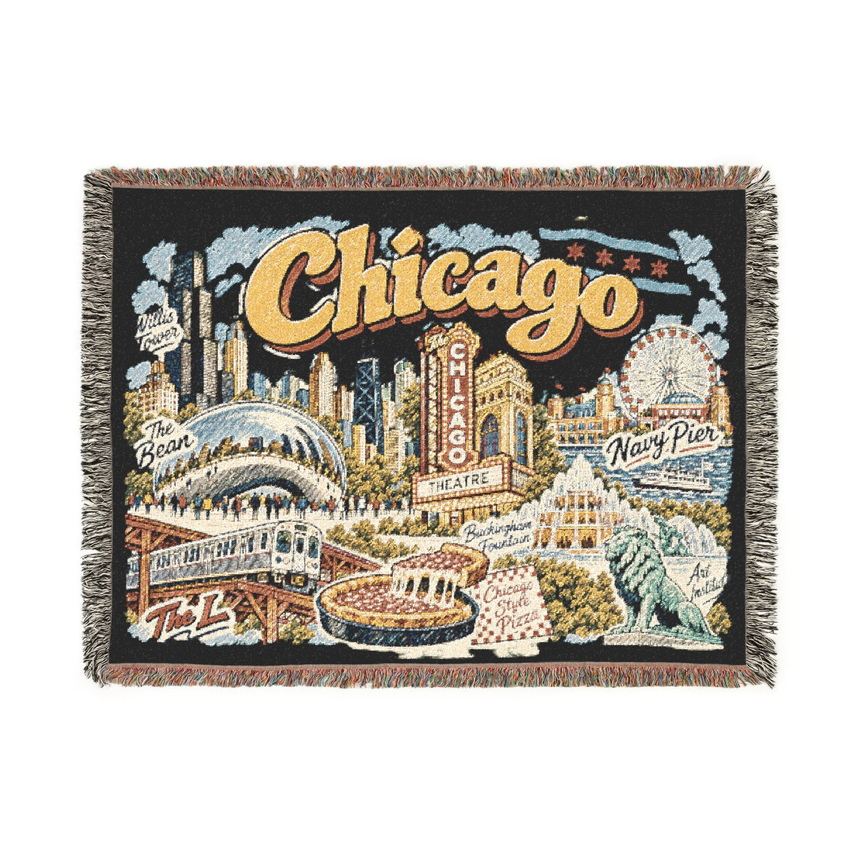 Chicago Skyline Vintage Postcard Souvenir Woven Blanket