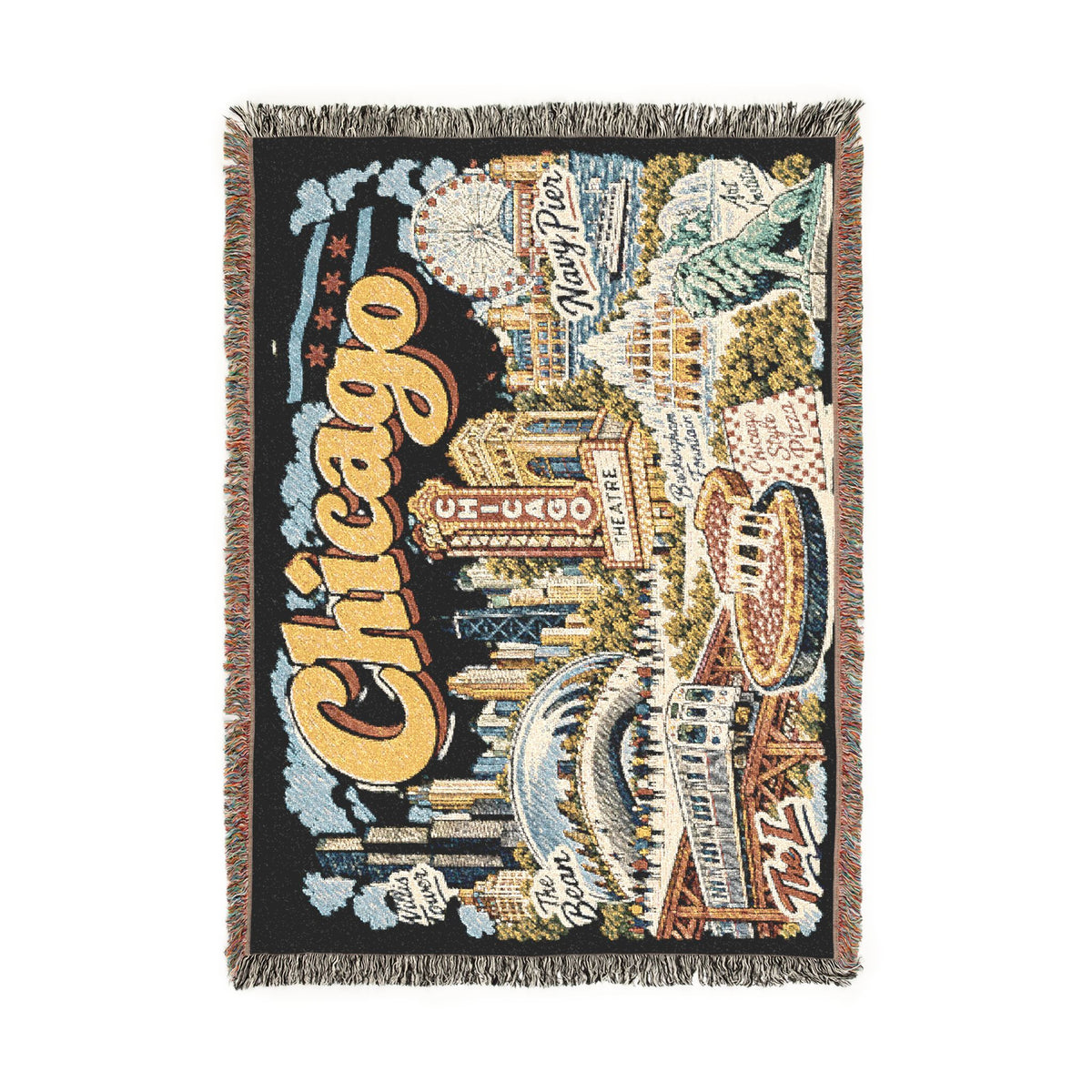 Chicago Skyline Vintage Postcard Souvenir Woven Blanket