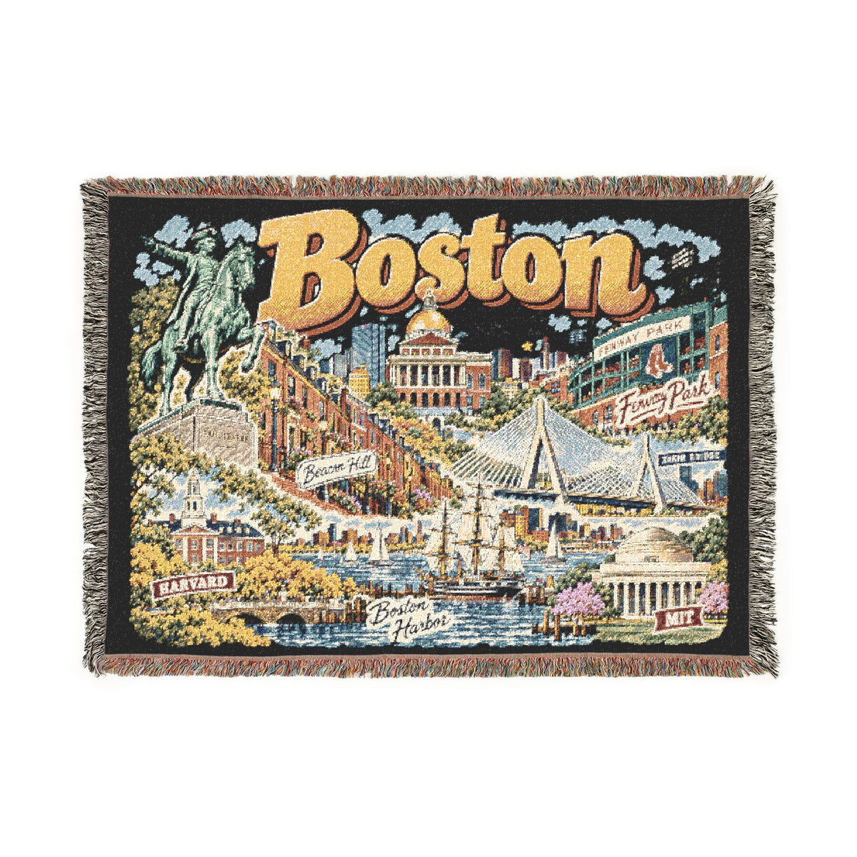 Boston City Skyline Vintage Postcard Souvenir Woven Blanket