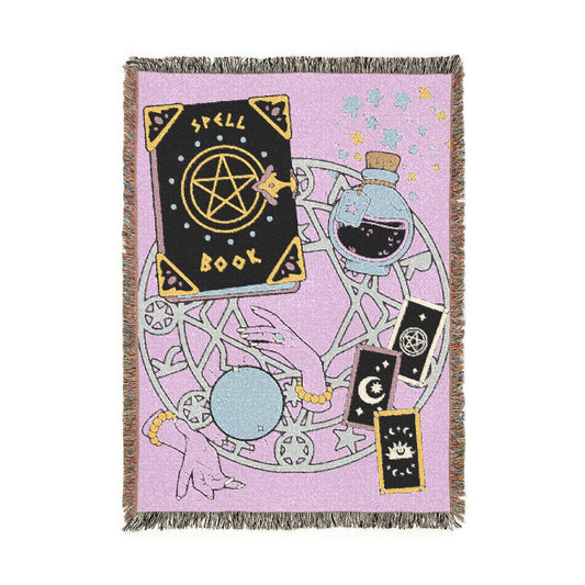 Mystical Crystal Ball Witchy Woven Astrology Jacquard Tapestry Throw Blanket - Halloween