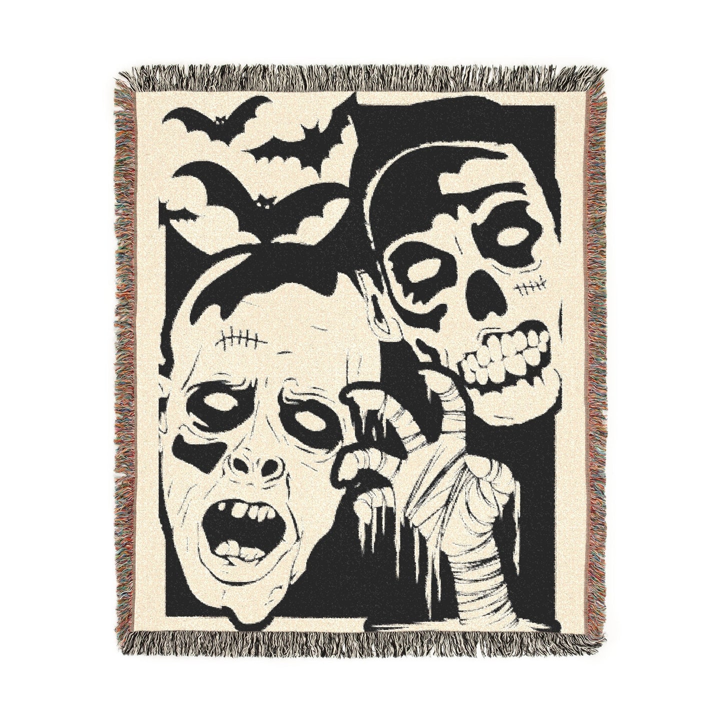 Monster Mash Goofy Ghouls Halloween Vintage Literary Woven Tapestry Jacquard Throw Blanket