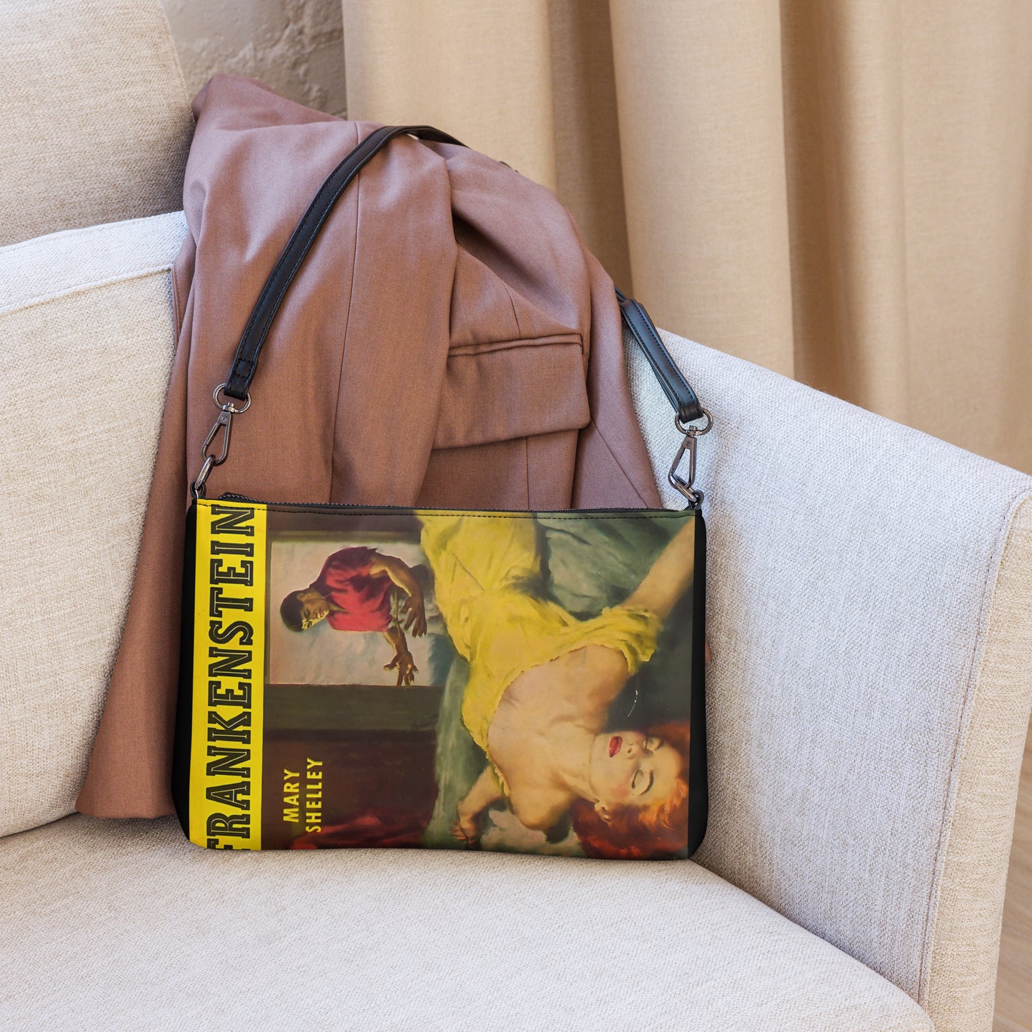 Vintage Frankenstein Comic - XL Clutch Wristlet Crossbody Bag - Halloween