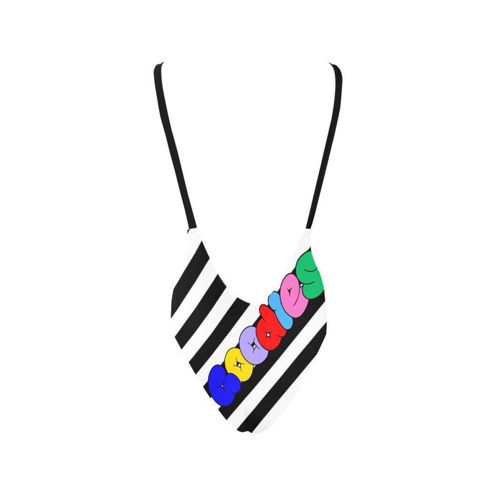 Goodies - Stripe Women's Halter Straps Backless Swimsuit
