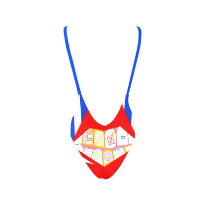CanDo Goods Grill Blue and White Stripe High-Cut Backless Swimsuit